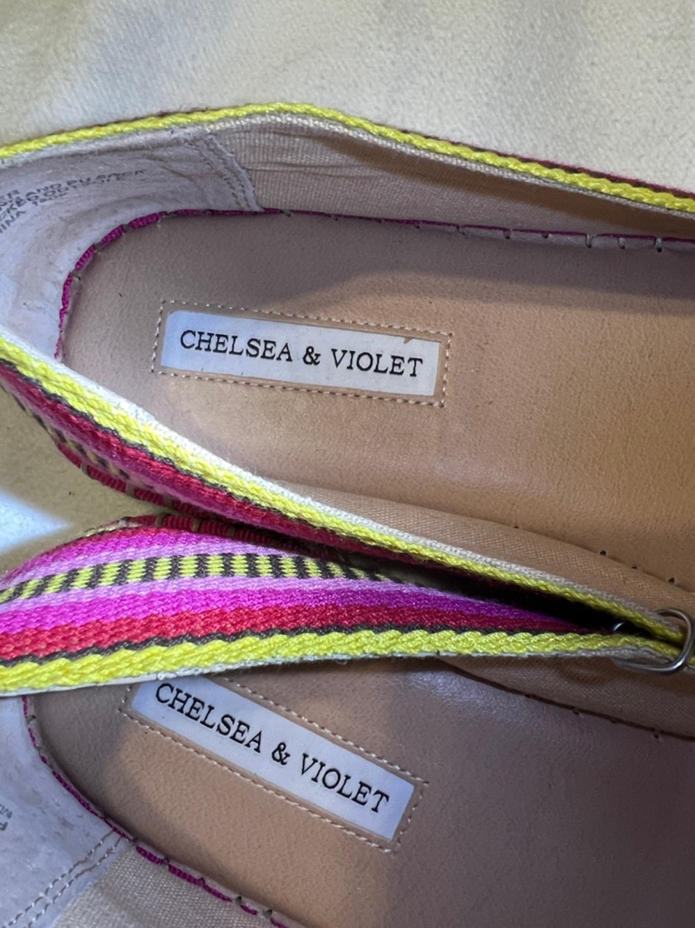 Chelsea & Violet Mimi Pink and Yellow Striped Canvas Espadrilles Size 9 - Picture 4 of 8